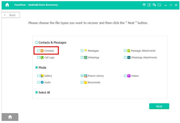 Select the data categories you want to save
