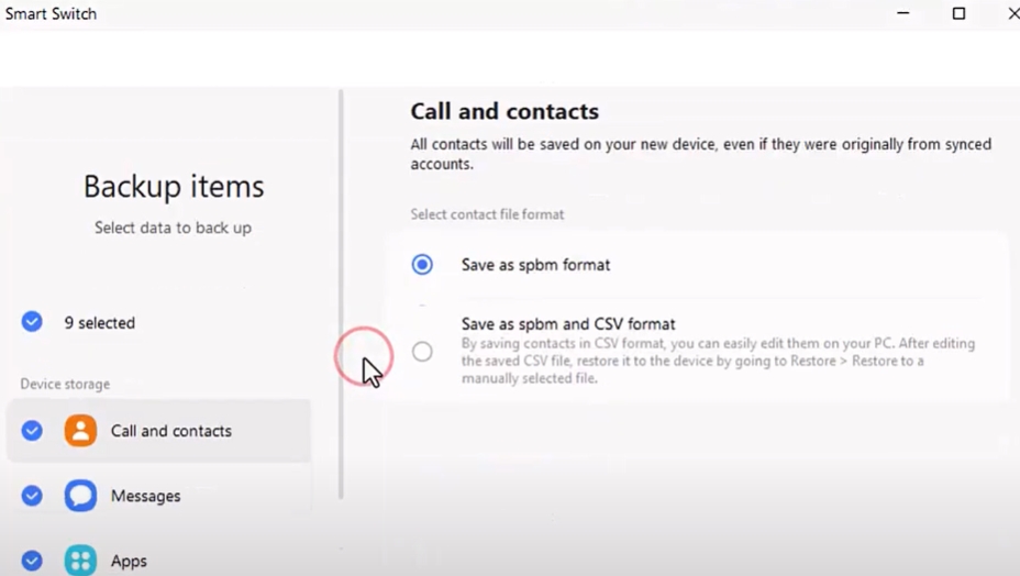 select backup items on samsung s24