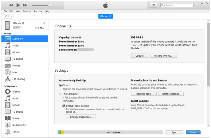 Recover iphone 16 data Using iTunes