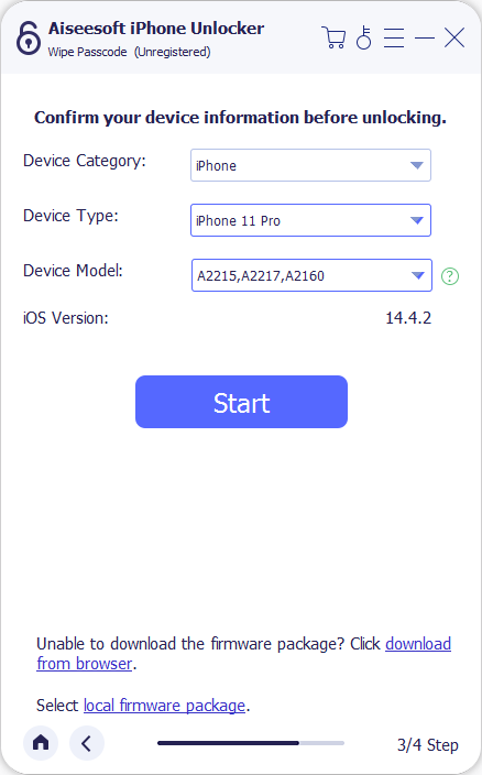 Confirm your device information and click Start button again