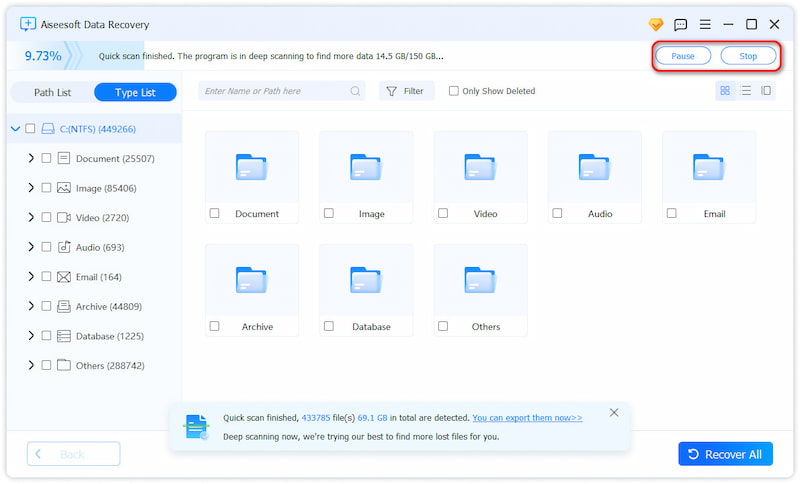 Click “Start Scan” to start the deep recovery process