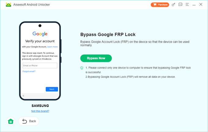 Click Bypass Now and let the software run the bypass process