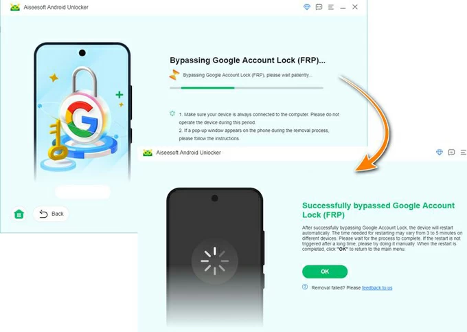 The Google account lock will be removed from your samsung in no time