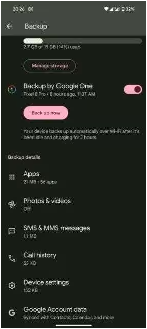 Check Backup by Google One for available backups