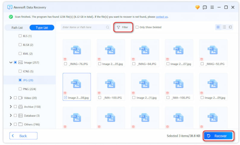 Recover selected files to a different storage location