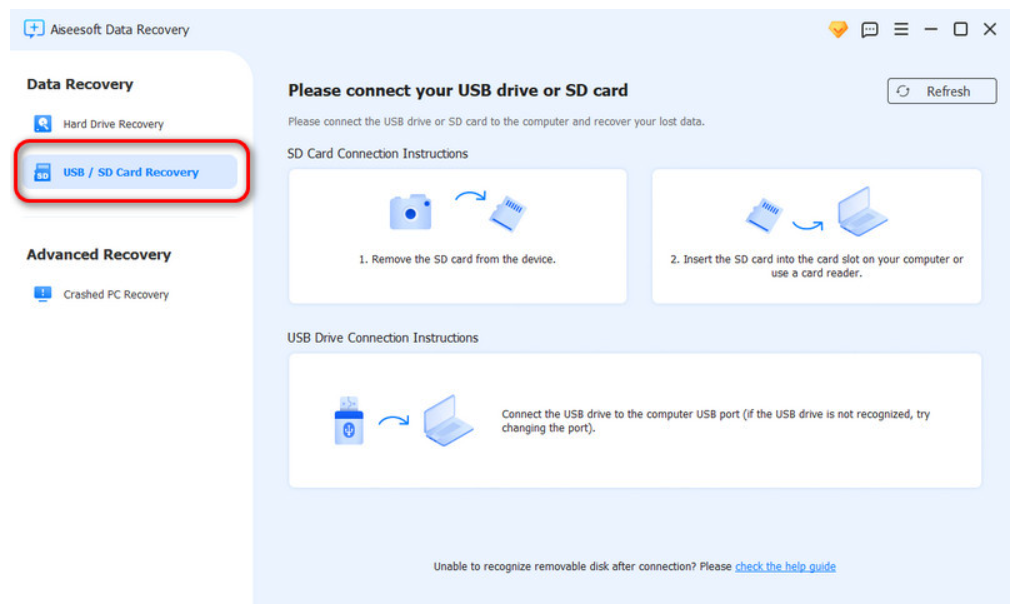 Launch the software and select the SD card Recovery
