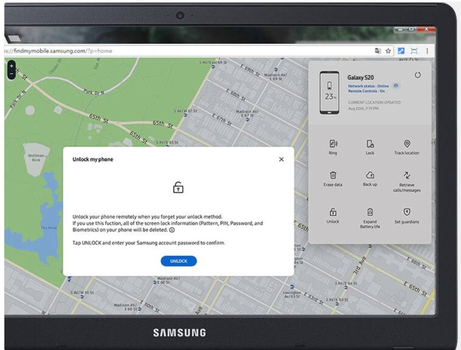 Unlock Samsung Galaxy a56 via Samsung Find My Mobile