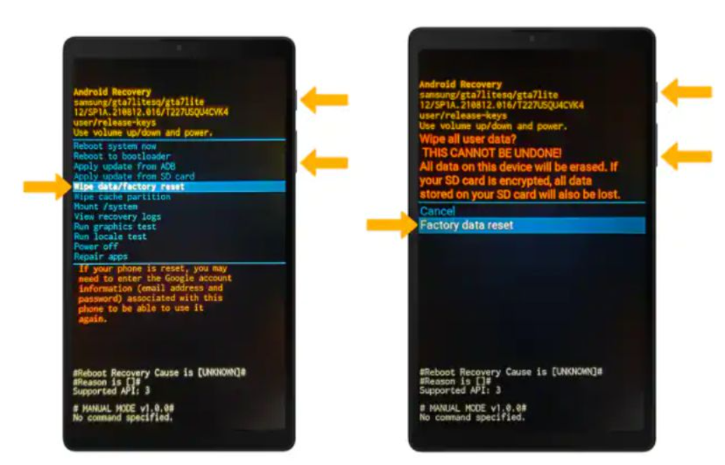 Choose Wipe Data / Factory Reset